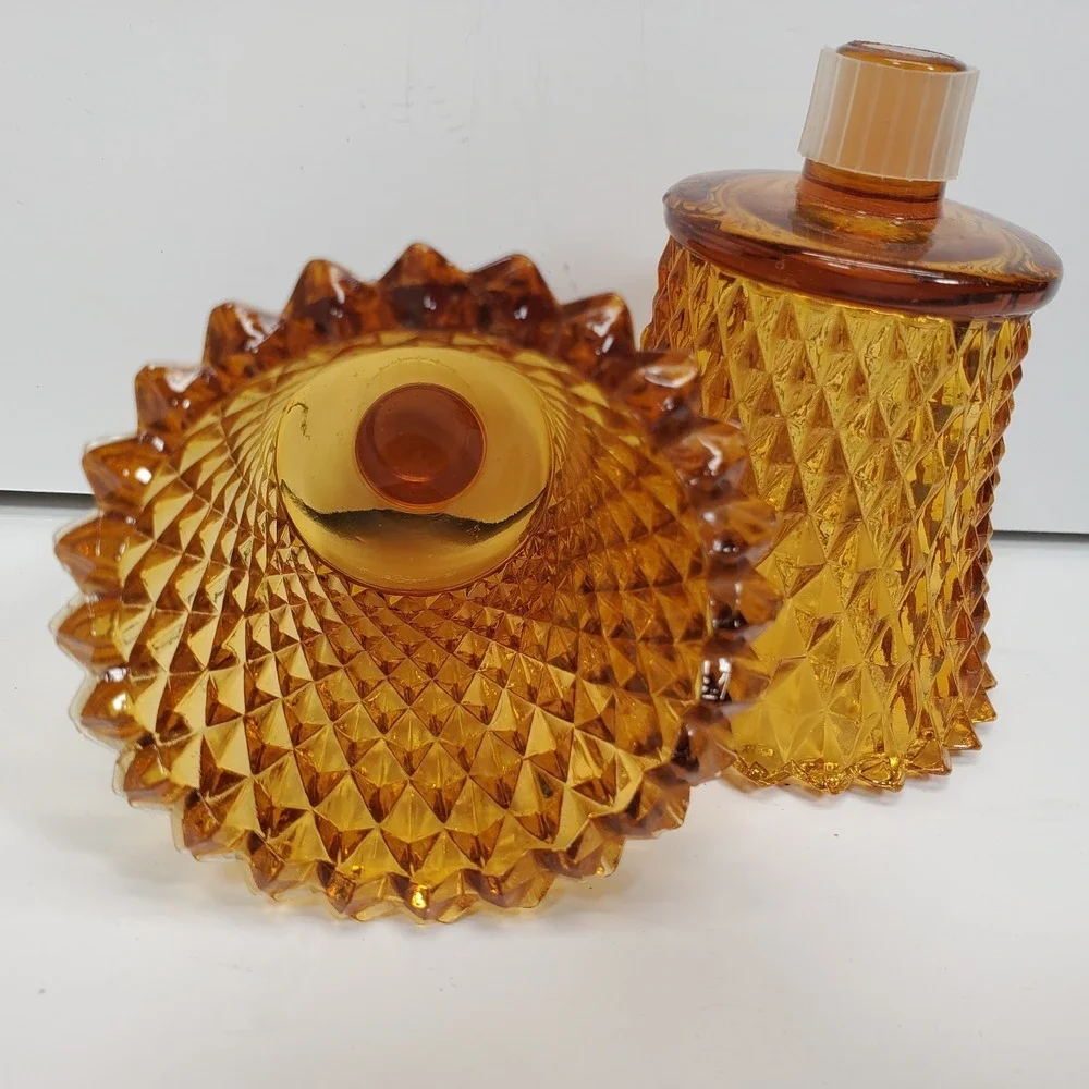 Vintage Votive Cups Peg‎ Candles Amber Glass Diamond Point Home Interiors QTY 2